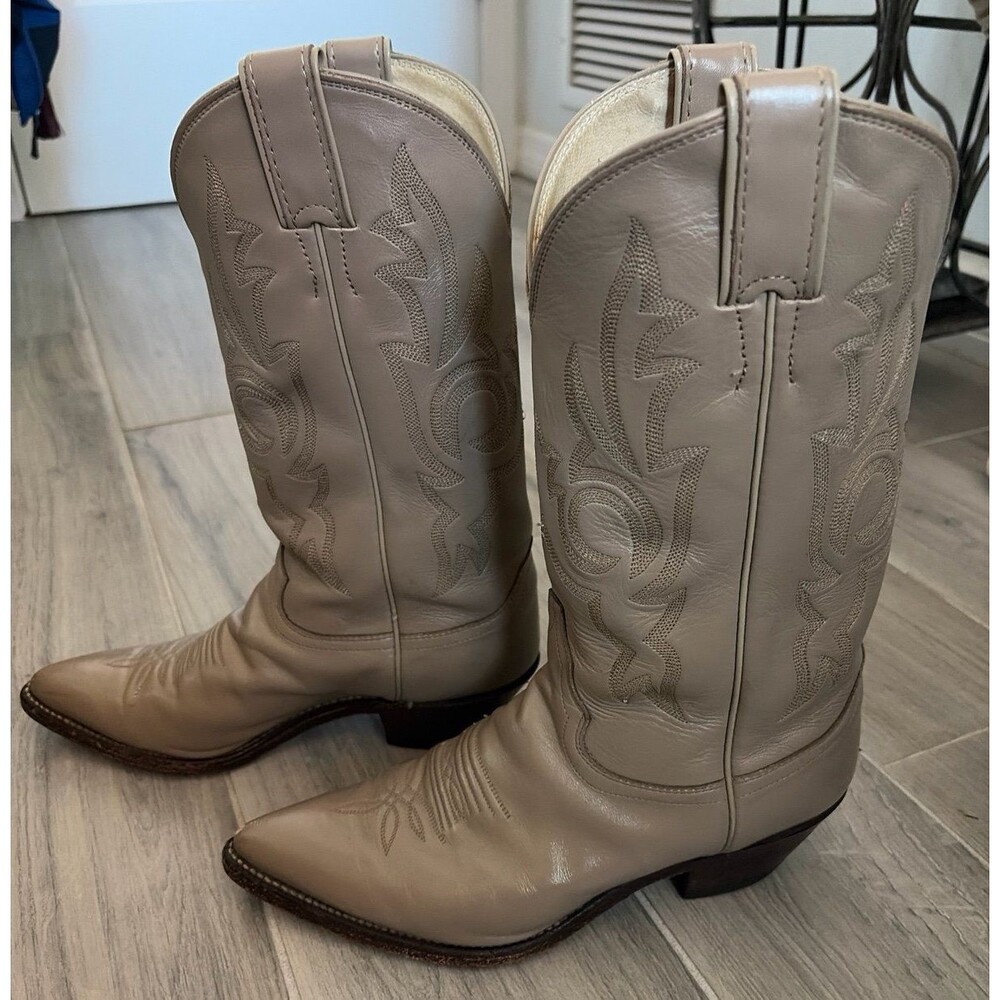 Vintage Justin Women’s Style 4924 Taupe Leather Western Cowboy Boots Size 7.5C